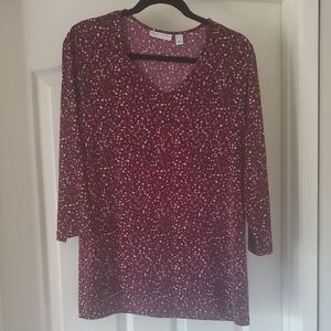 Susan Graver's Liquid Knit Pullover Burgundy Polka Dot Blouse